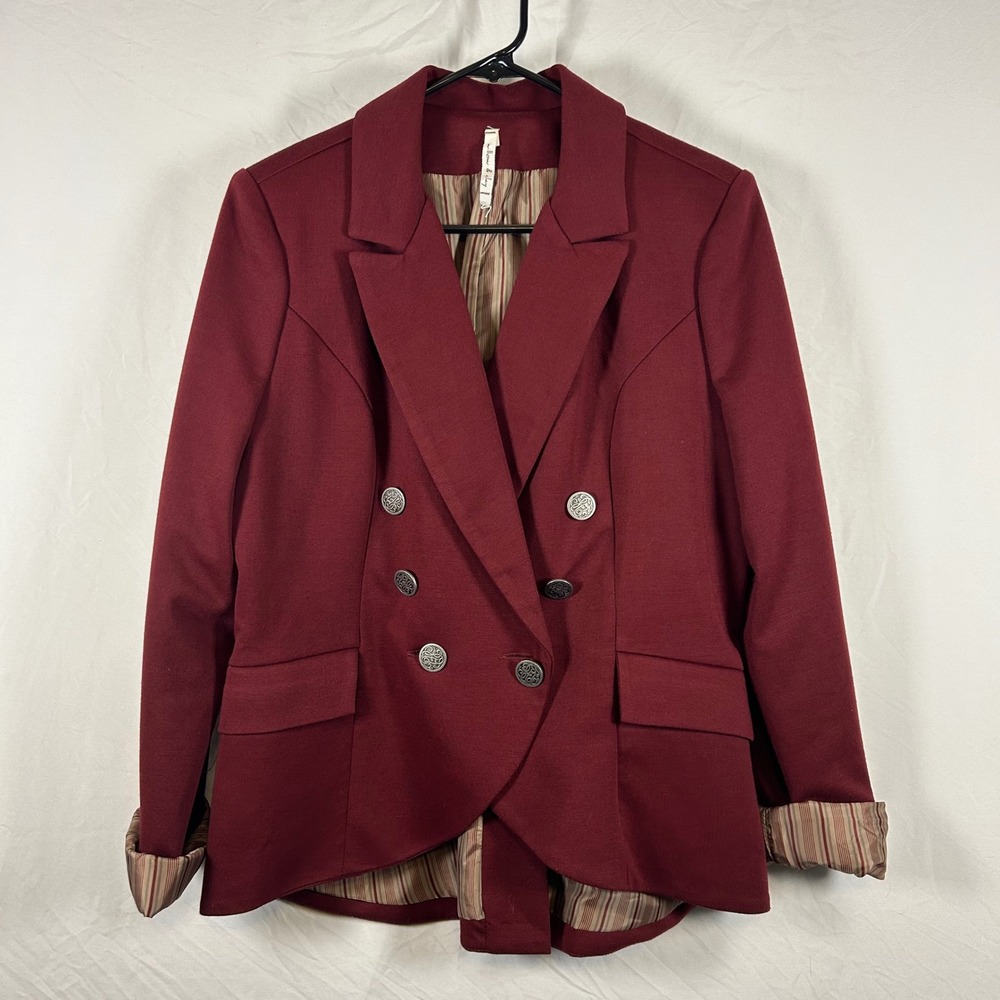 Willow & Clay Womens Burgundy Double Breasted Blazer Jacket Shoulder Pads Large